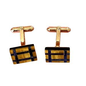 Hayward Gold-Plated Rectangular Cufflinks With Tigers Eye & Lapis Lazuli Inlay